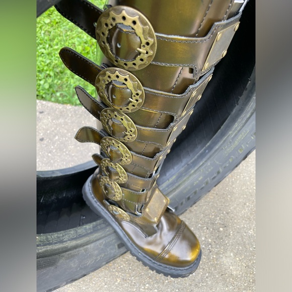 DEMONIA Steam-30 Metal Plates Bronze Leather Steel-toe Steampunk Boot Size 8 - Picture 4 of 17